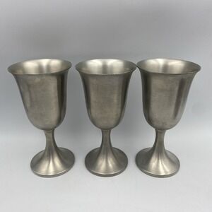 Set of 3 Vintage Signed WEB Pewter Water Wine Goblets Cups 6.5" Pedestal